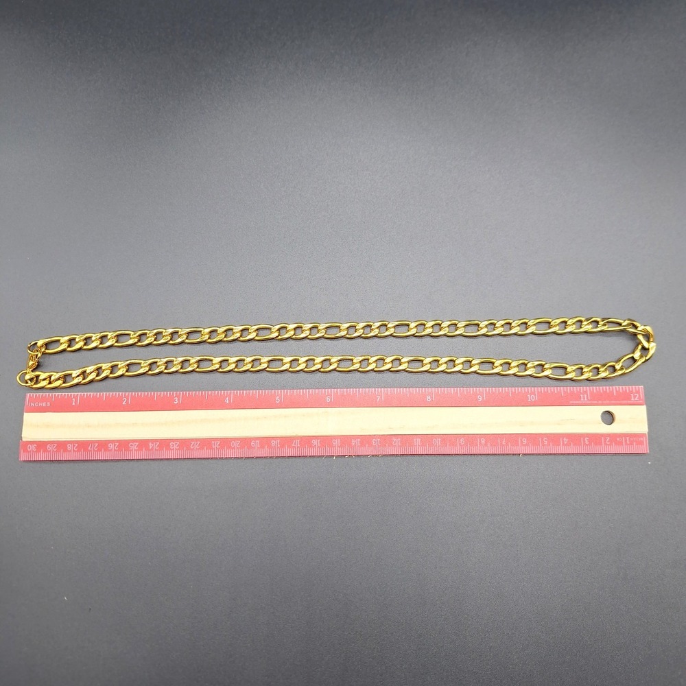 Gold Tone Stainless Steel Figaro Chain Necklace 24 Inch Link Jewelry